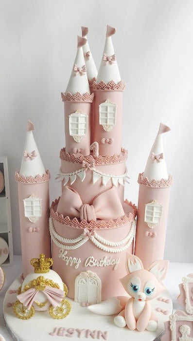 Custom Johan Castle Two Tier Cake 6 Inch + 8 Inch (Full Fondant)