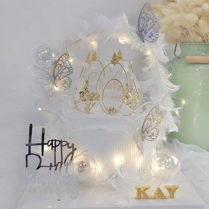 Crown Butterfly Feather Cake 6 Inch - YippiiGift