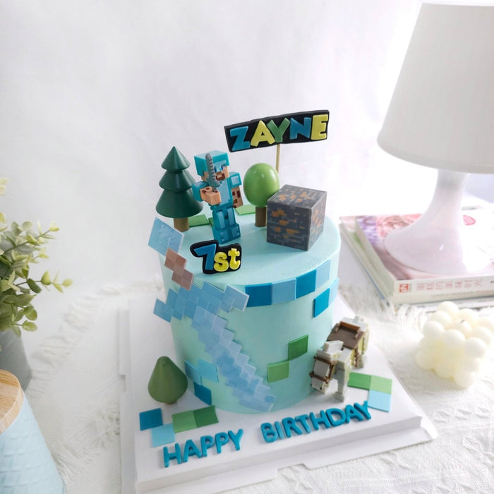 Minecraft Blue Cake 6"D 5.5"H (with Toy) - YippiiGift