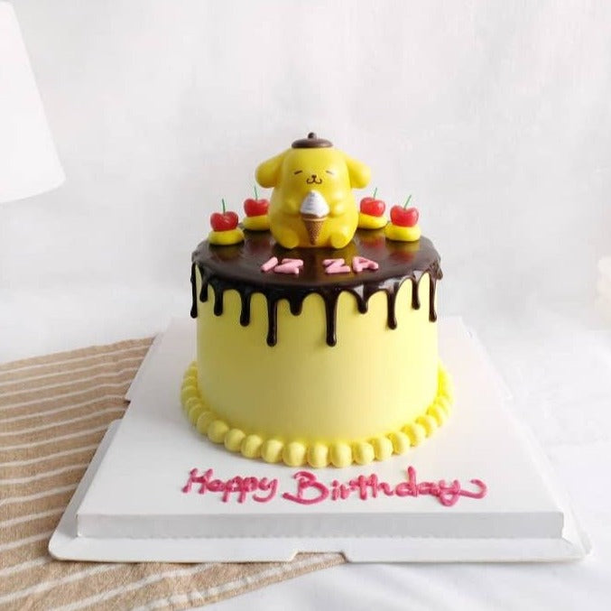 Pompompurin Chocolate Drip Cake 6 Inch (With Toy) - YippiiGift