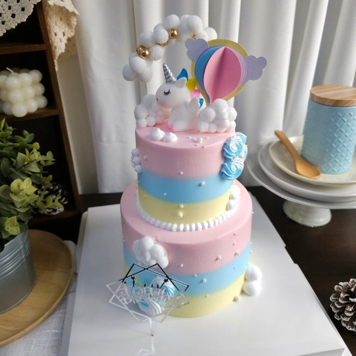 Unicorn Clouds Two Tier Cake 4 Inch + 6 Inch (Toy) - YippiiGift