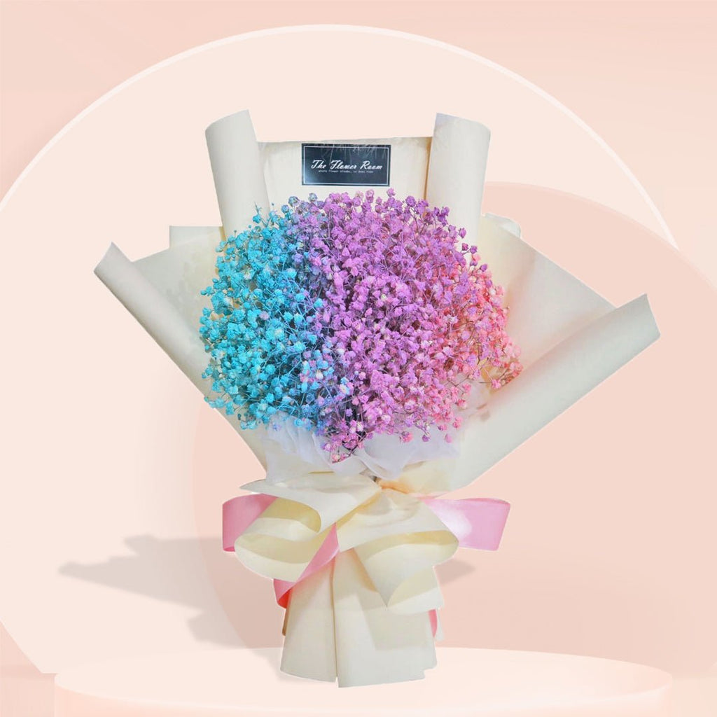 Baby Breath Tri-Colour Fresh Flower Bouquet (Medium) - YippiiGift