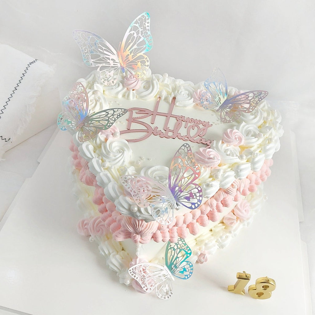 Butterfly Heart Shape Cake 6 Inch - YippiiGift