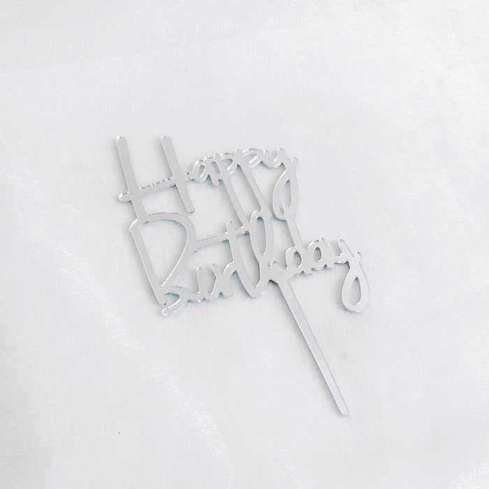 Cake Topper - Happy Birthday (Silver_a) - YippiiGift