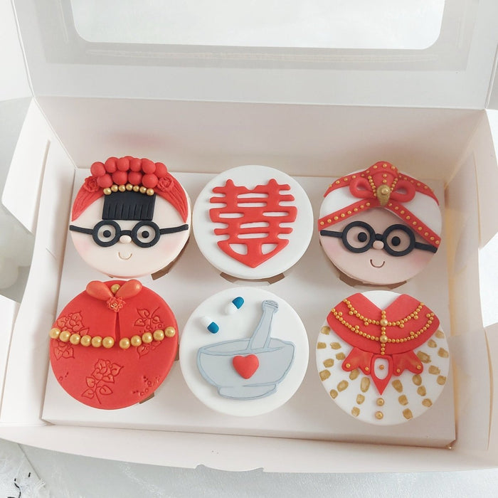 Cupcake - Red Wedding 6pcs (Fondant) - YippiiGift