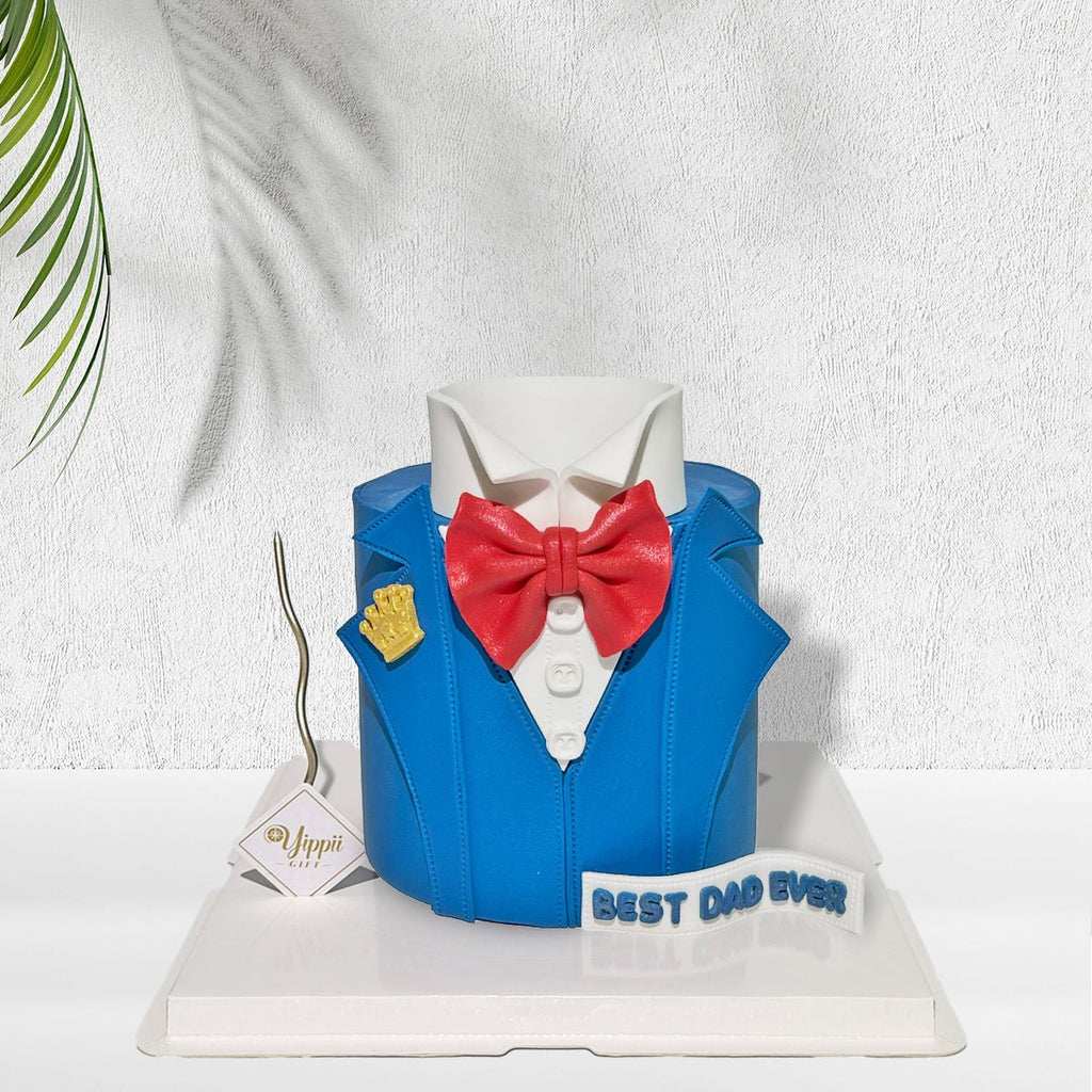 DAD Blue Suit Bow Tie Fondant Cake - YippiiGift