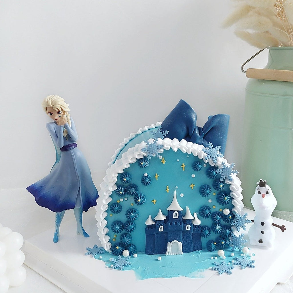 Elsa Blue Castle Cake 6 Inch (With Toy) - YippiiGift