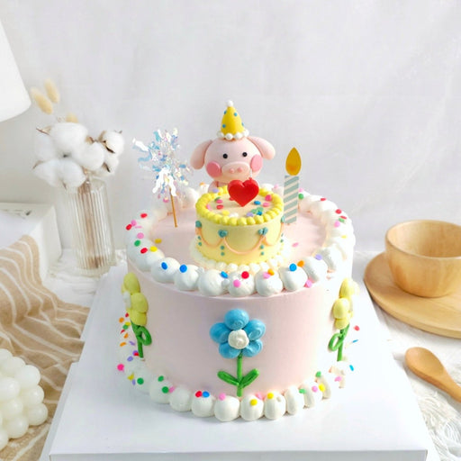 Piggy Flower Cake 8 Inch - YippiiGift