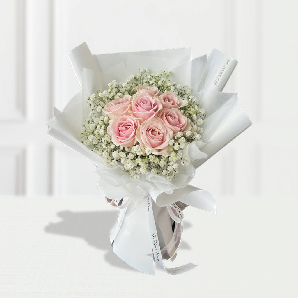Pink Roses 7s with Baby Breath Fresh Flower Bouquet - YippiiGift