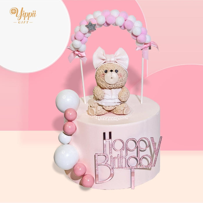 Pinky Bear Cake 6 Inch (Fondant) - YippiiGift