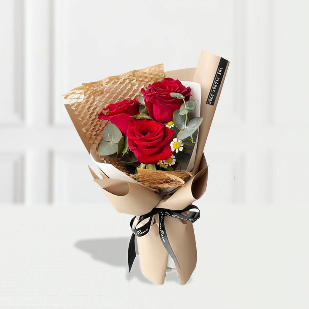 Red Roses 3s Fresh Flower Bouquet - YippiiGift