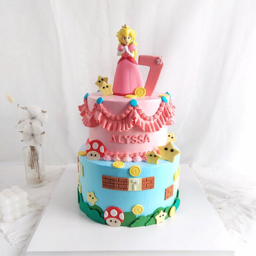 Super Mario N Princess Peach Cake D8"+ D6", H4.5" (Toy) - YippiiGift