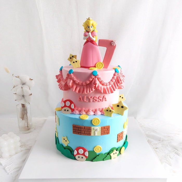 Super Mario N Princess Peach Cake D8"+ D6", H4.5" (Toy) - YippiiGift