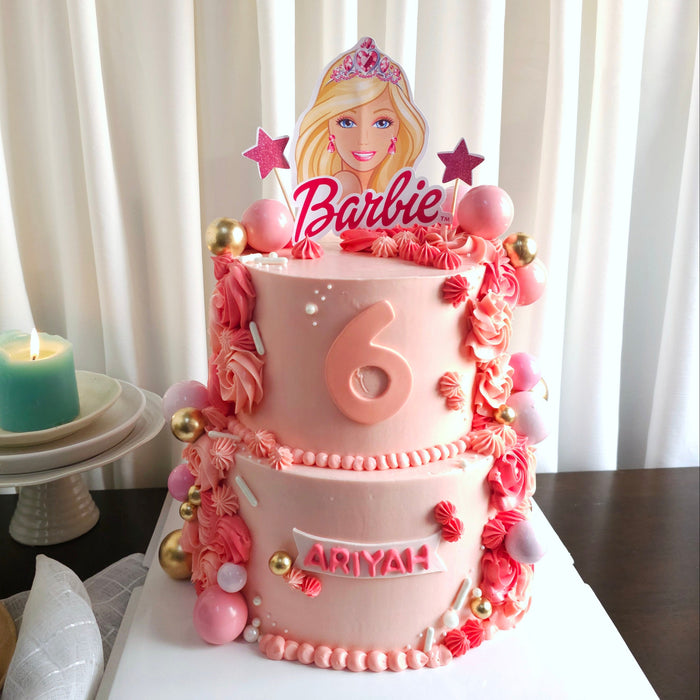 Barbie Pink Two Tier Cake 7 Inch + 9 Inch
