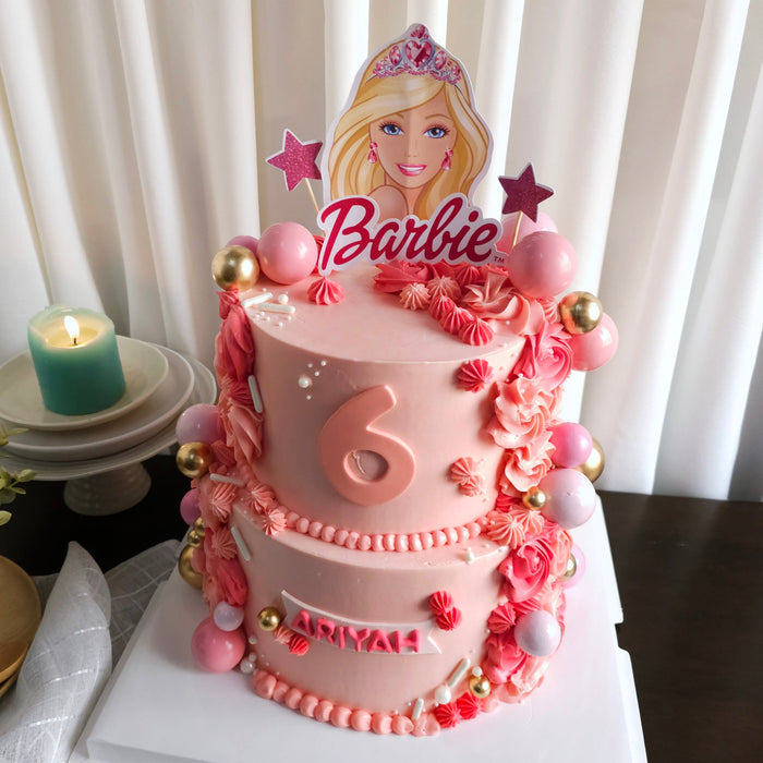 Barbie Pink Two Tier Cake 7 Inch + 9 Inch