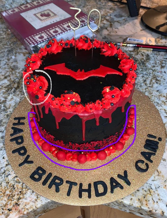 Custom Bat with Rose Pipping 6 Inch (Fresh Cream Cake + Buttercream Rose Pipping)