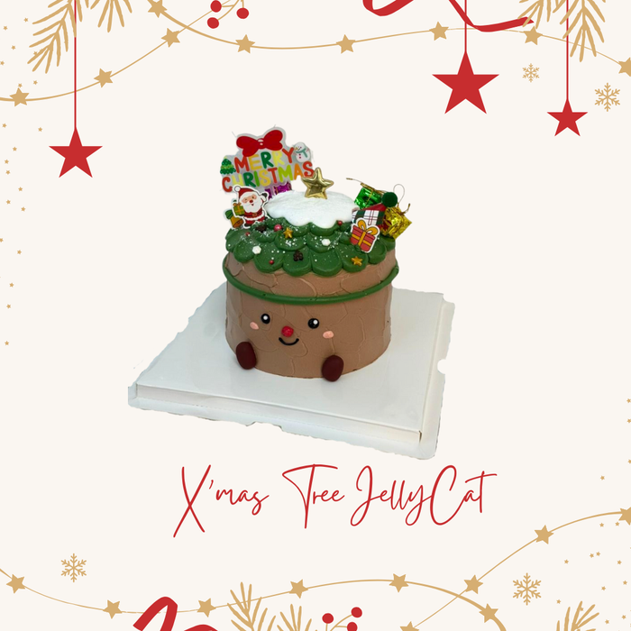 Xmas Tree Jelly Cat Cake 6 Inch