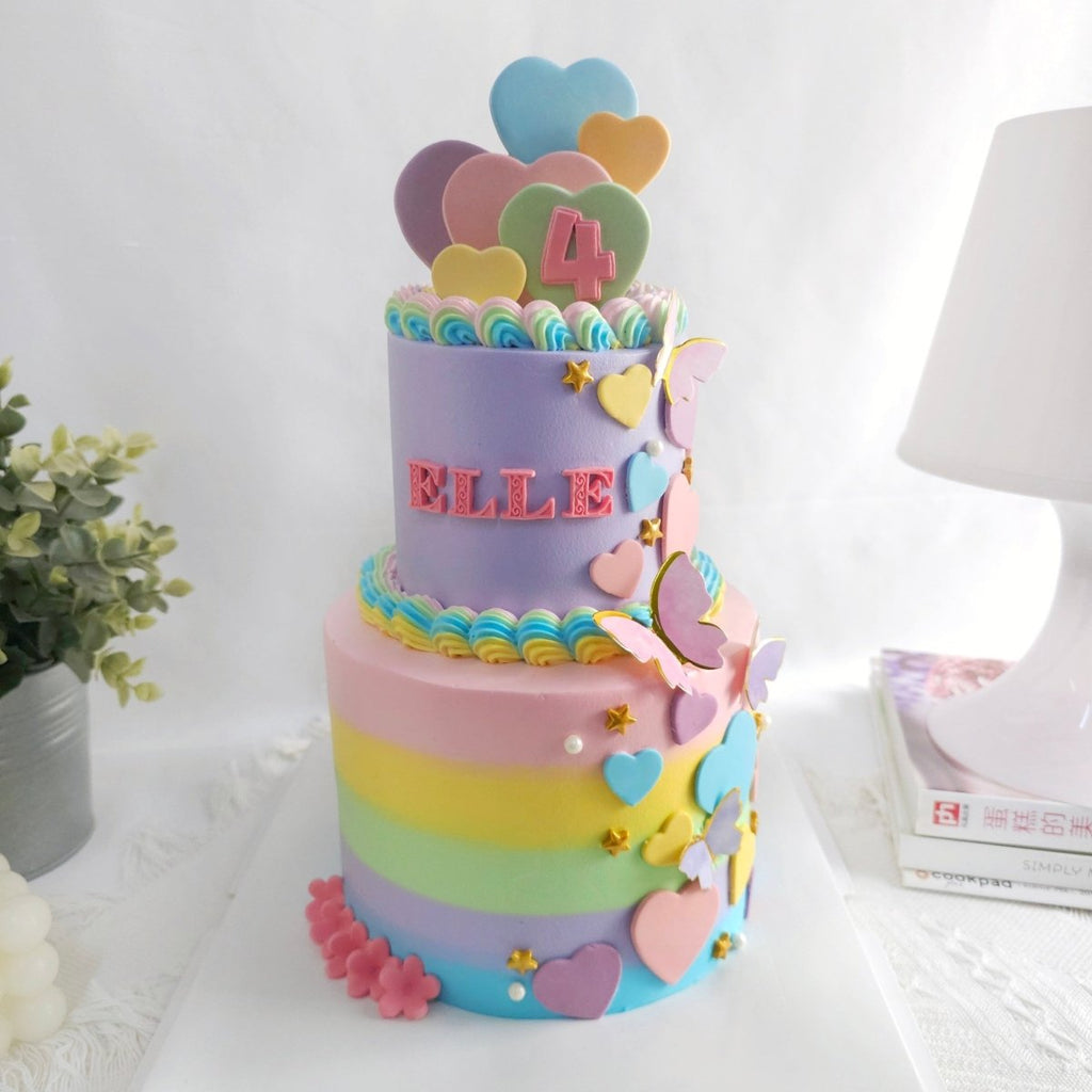 Pastel Heart Two Tier Cake 4 Inch + 6 Inch (Fondant) - YippiiGift