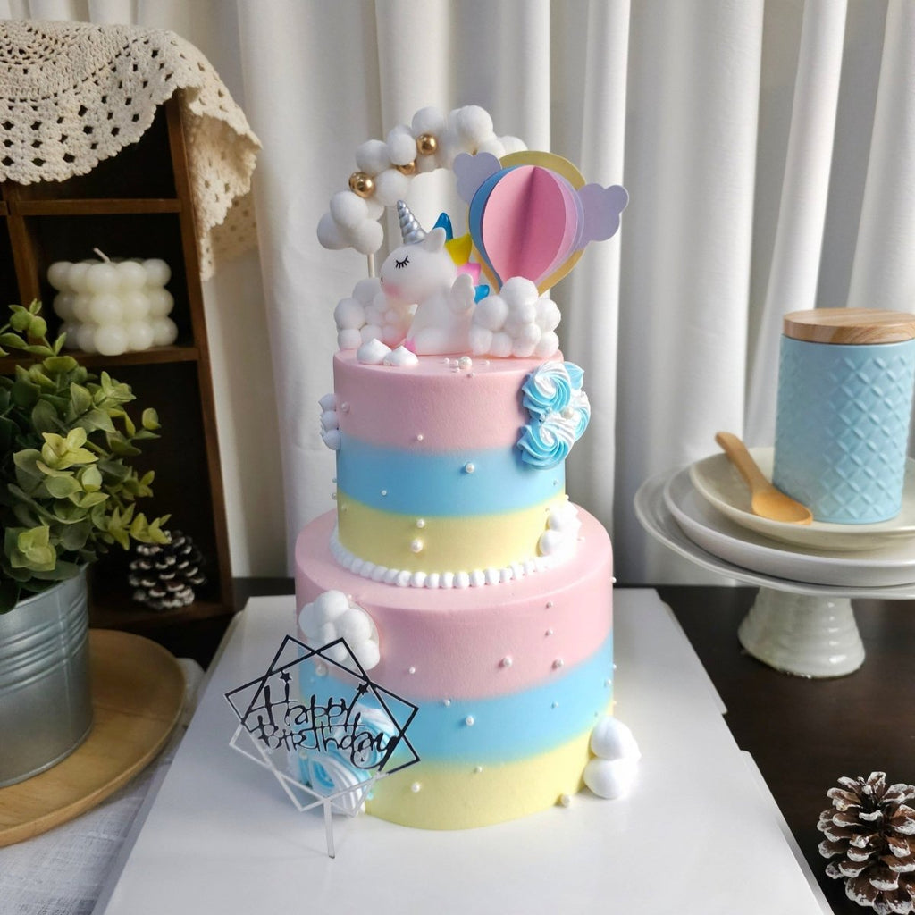 Unicorn Clouds Two Tier Cake 4 Inch + 6 Inch (Toy) - YippiiGift