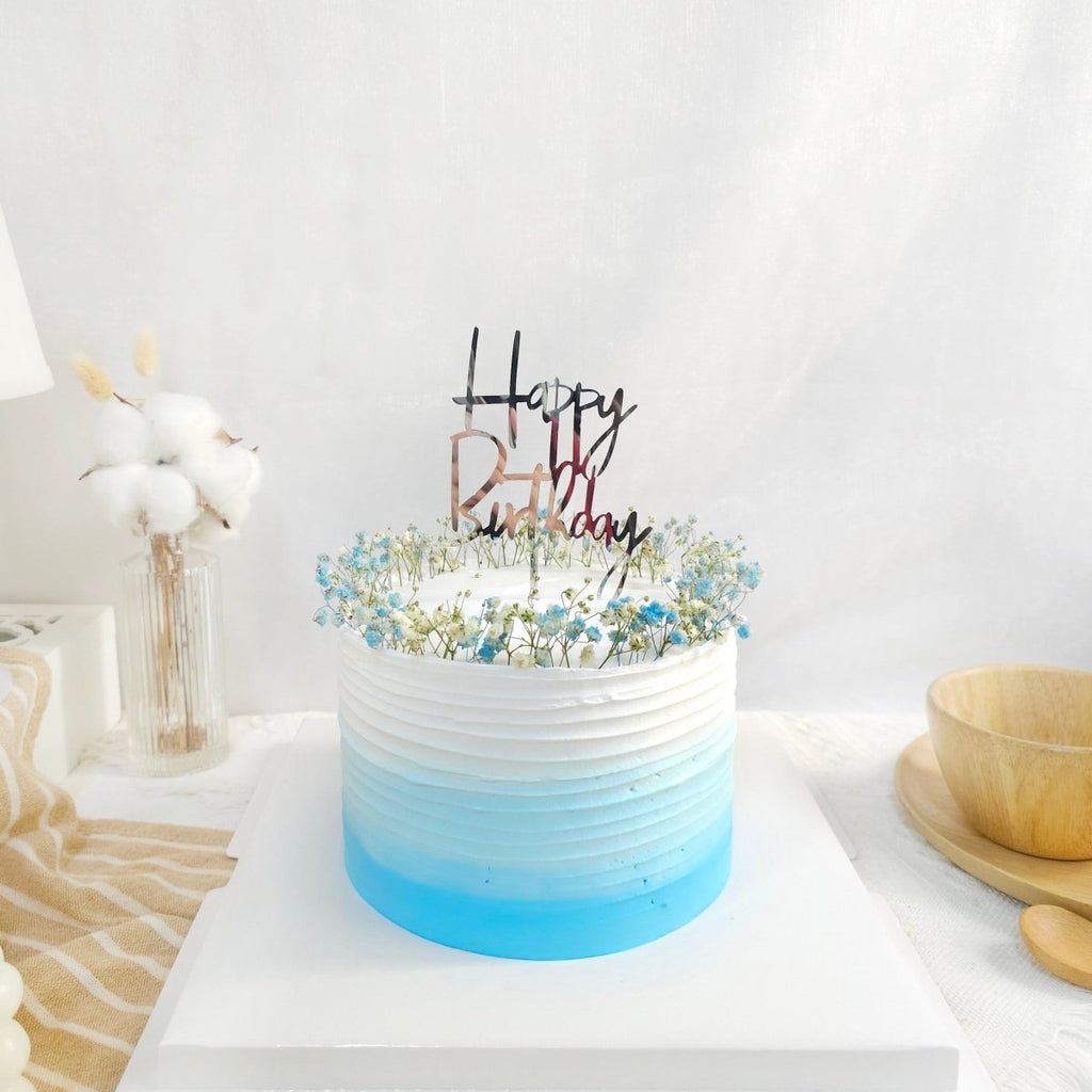 Blue Ombre Baby Breath Flower Cake 6 Inch - YippiiGift