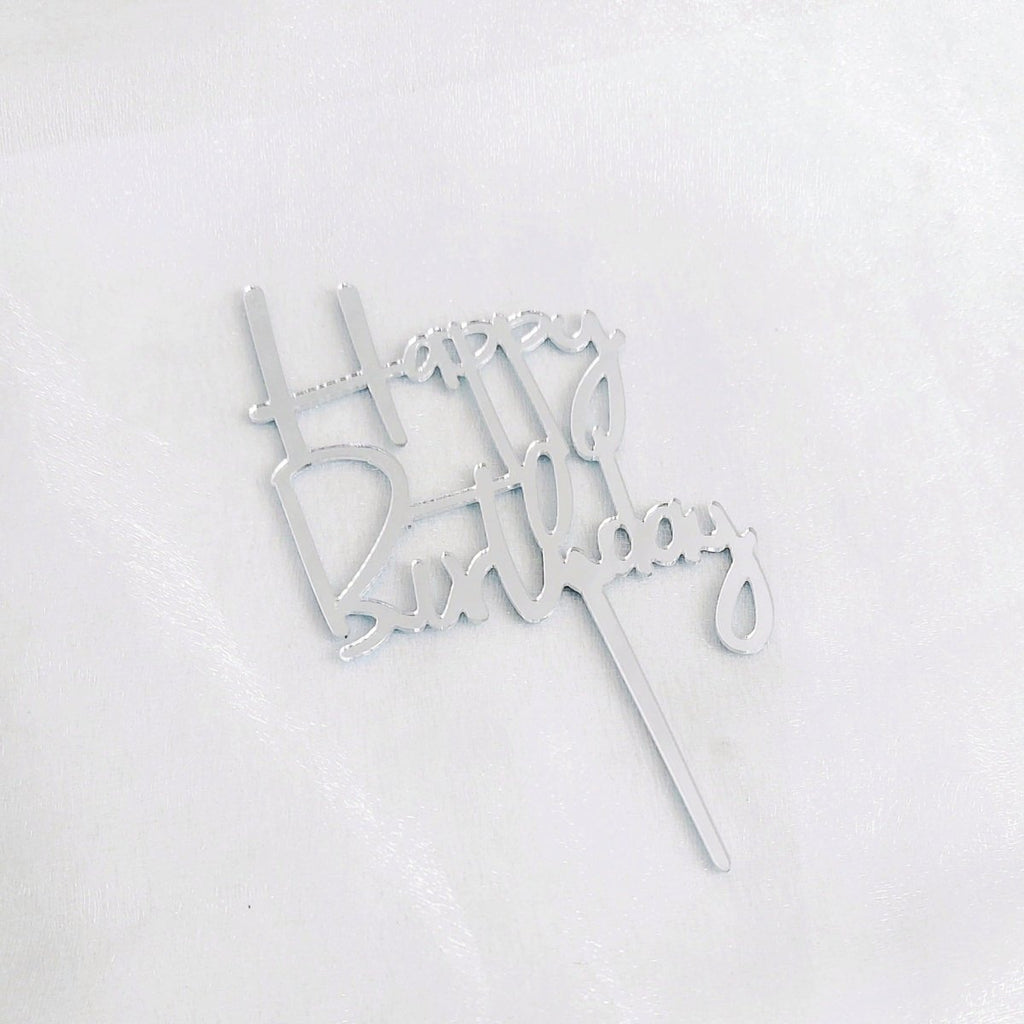 Cake Topper - Happy Birthday (Silver_a) - YippiiGift