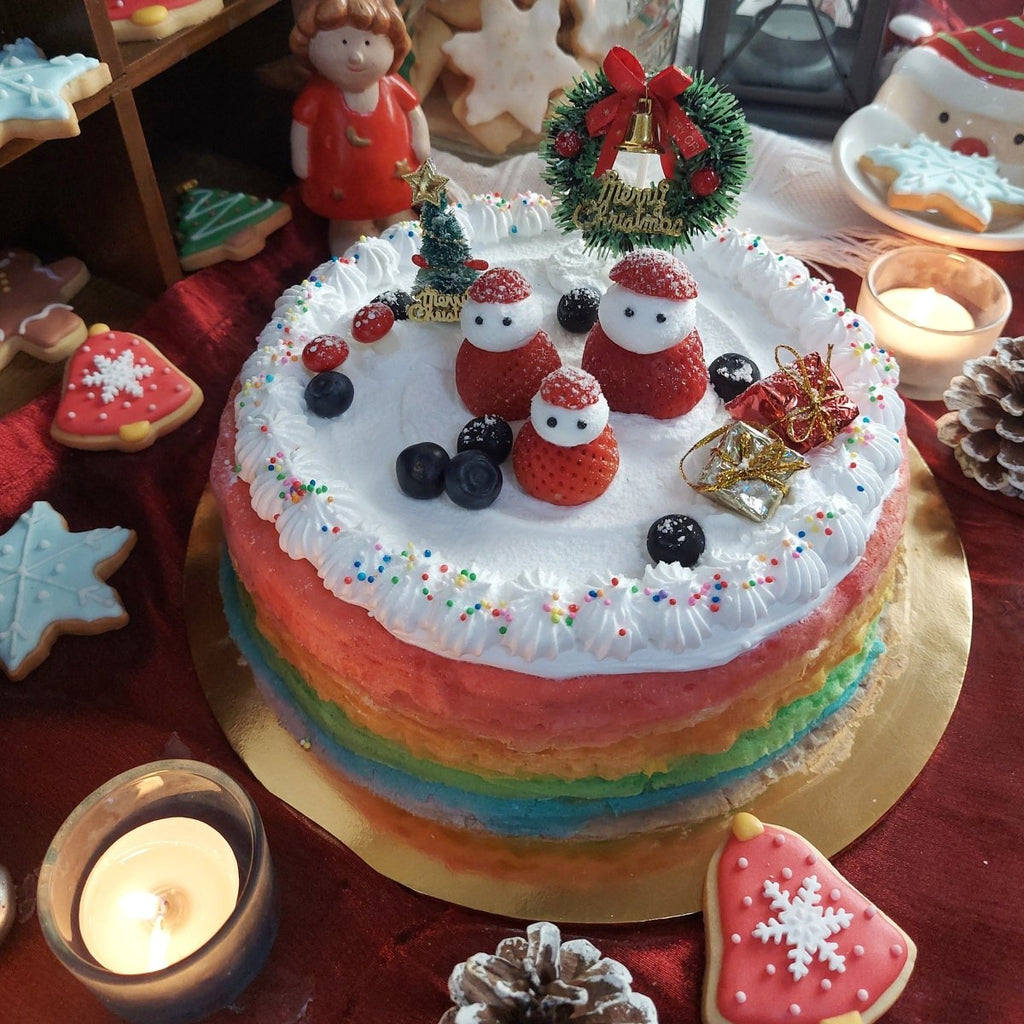 Christmas Rainbow Mille Crepe Cake 8 Inch - YippiiGift