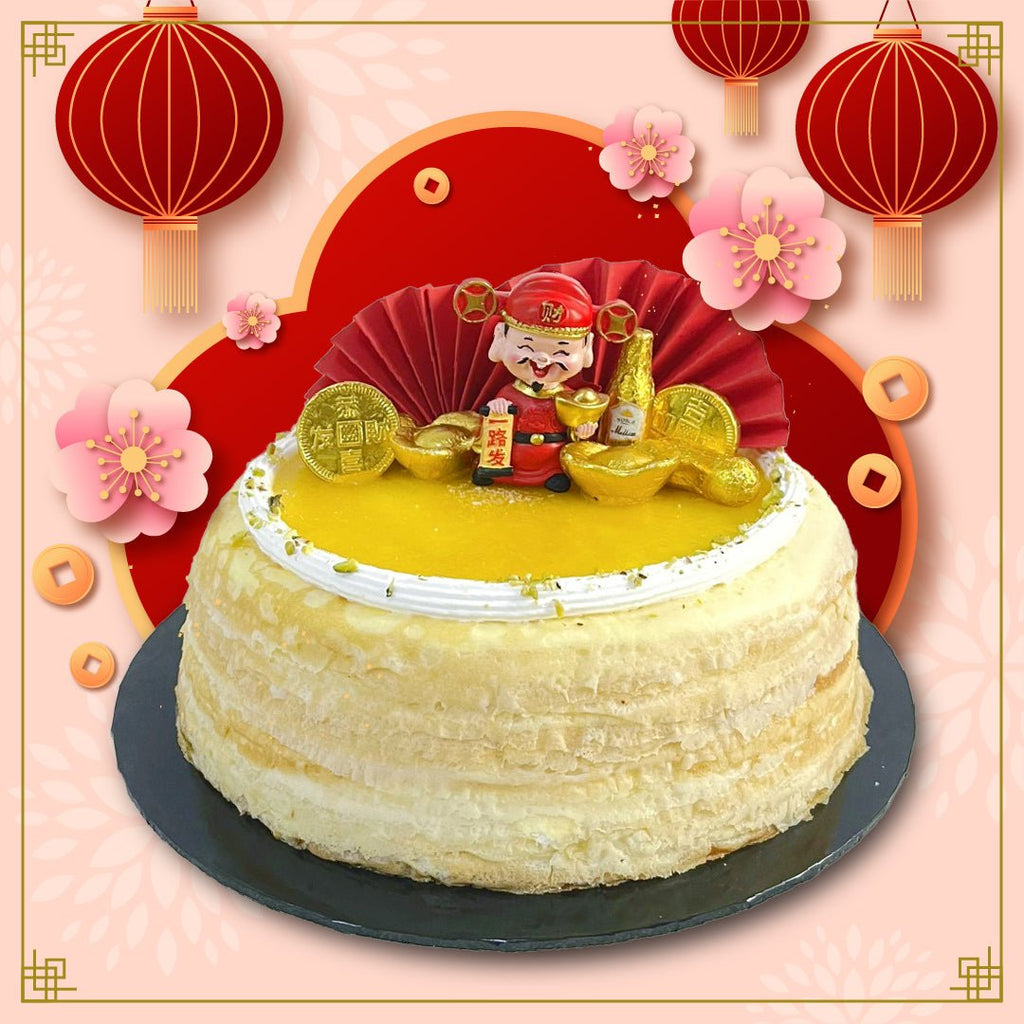 CNY Fortune Mango Mille Crepe Cake - YippiiGift