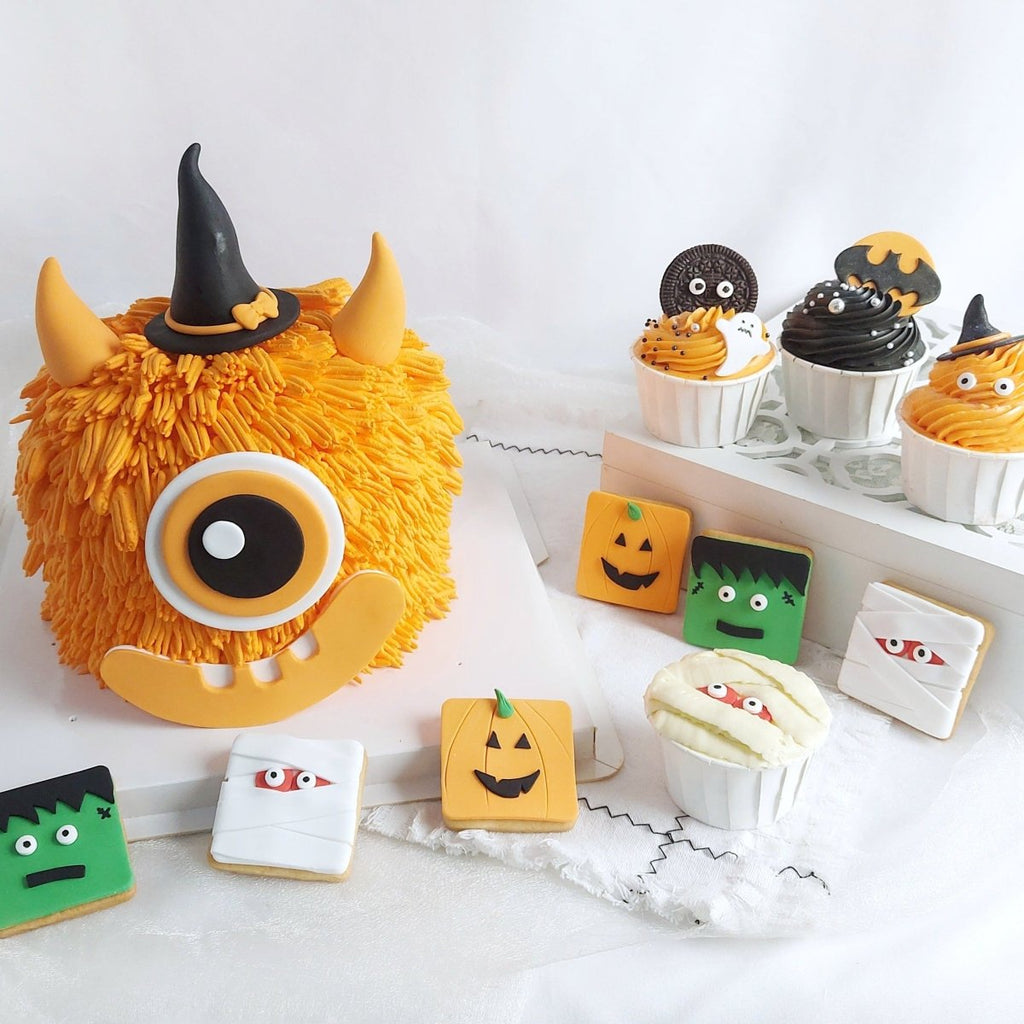 Halloween Party Bundle (Orange Monster Cake 6 inch + Cupcake 4pcs + Cookie 6pcs) - YippiiGift