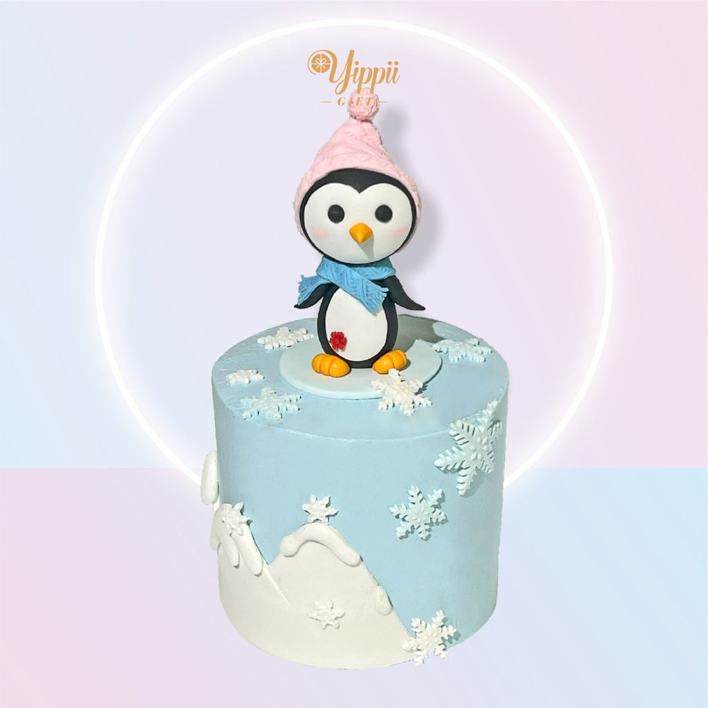 Snowy Penguin Cake 4 Inch (Fondant) - YippiiGift