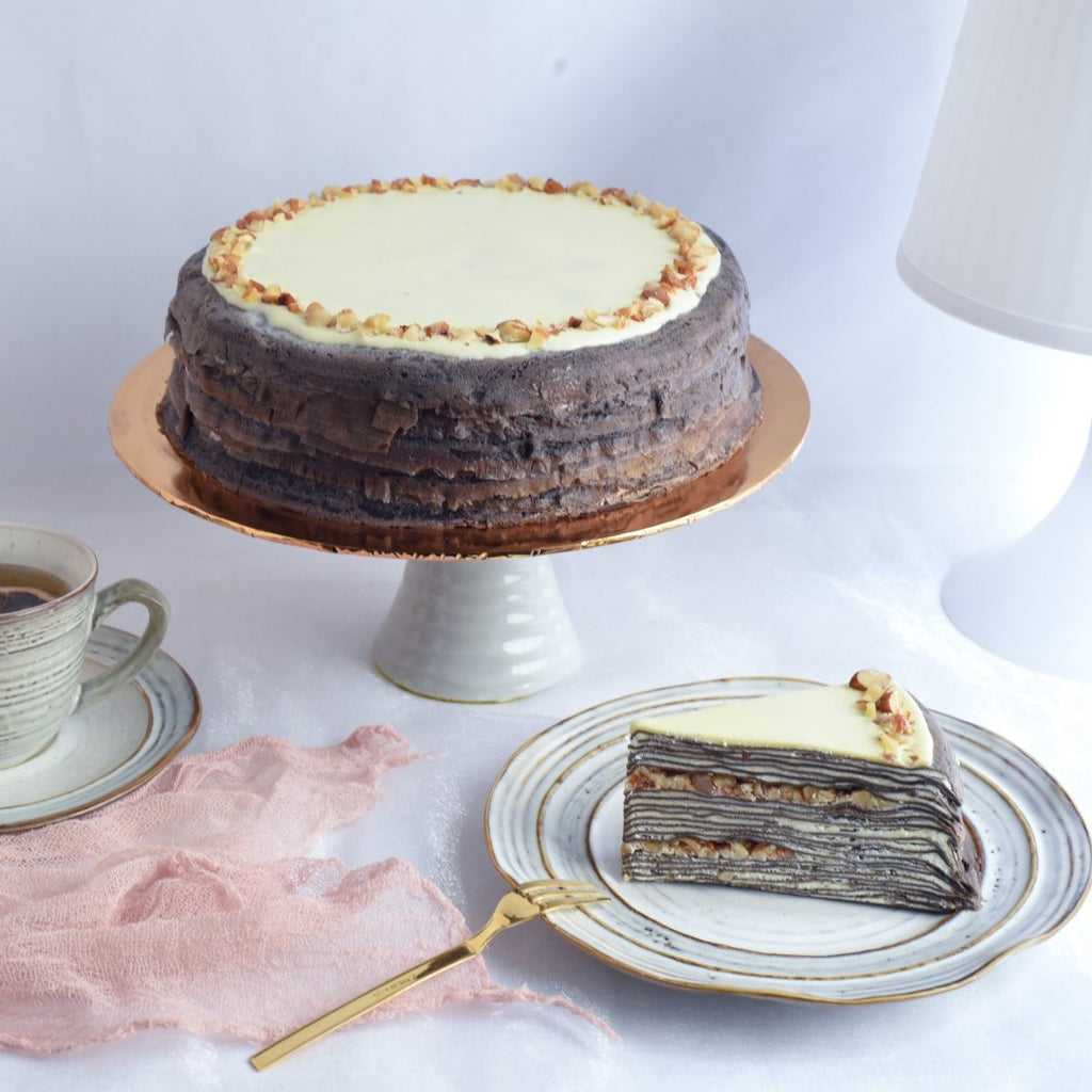 Snowy White Chocolate Almond Mille Crepe Cake - YippiiGift