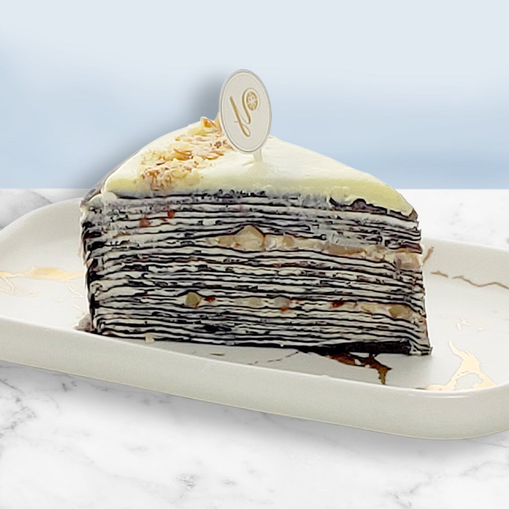 Snowy White Chocolate Almond Mille Crepe Cake (Slice) - YippiiGift