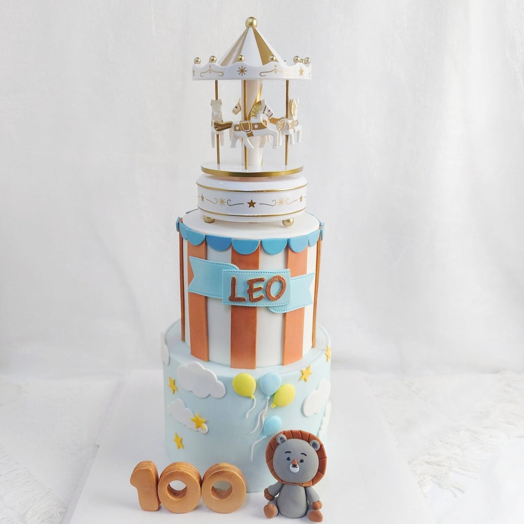 Two Tier Carousel Cake 7"D+5"H , 5"D+4"H (Full Fondant) - YippiiGift